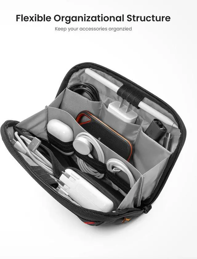Alt view image 2 of 7 - tomtoc Travel Cable Organizer Pouch, Electronics Accessories Organizer Portable Waterproof Double Accessories Carry Case for Cord, Charger, Cables, USB Drive