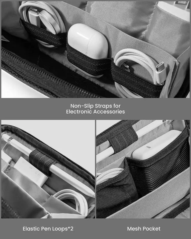 Alt view image 3 of 7 - tomtoc Travel Cable Organizer Pouch, Electronics Accessories Organizer Portable Waterproof Double Accessories Carry Case for Cord, Charger, Cables, USB Drive