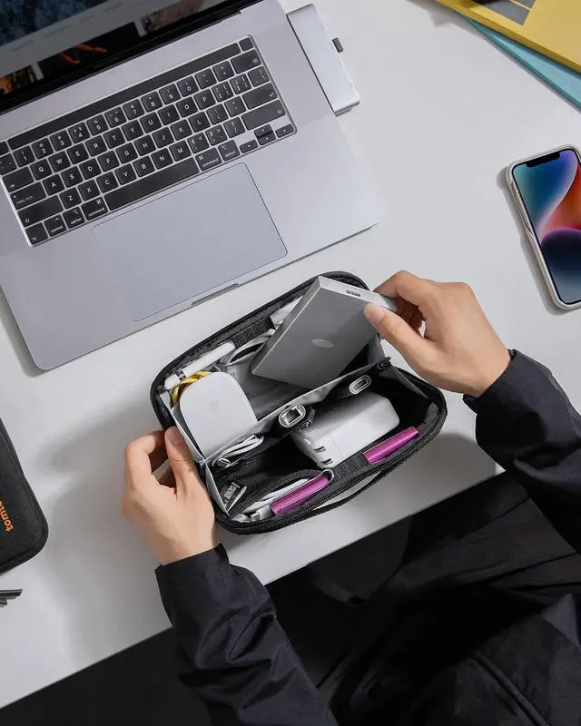 Alt view image 5 of 7 - tomtoc Travel Cable Organizer Pouch, Electronics Accessories Organizer Portable Waterproof Double Accessories Carry Case for Cord, Charger, Cables, USB Drive