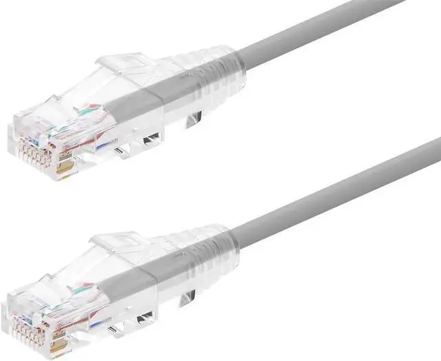 Main image of Monoprice SlimRun Cat6 Ethernet Patch Cable - Network Internet Cord - RJ45, Stranded, 550Mhz, UTP, CMR, Riser Rated, Pure Bare Copper Wire, 28AWG, 7', Gray