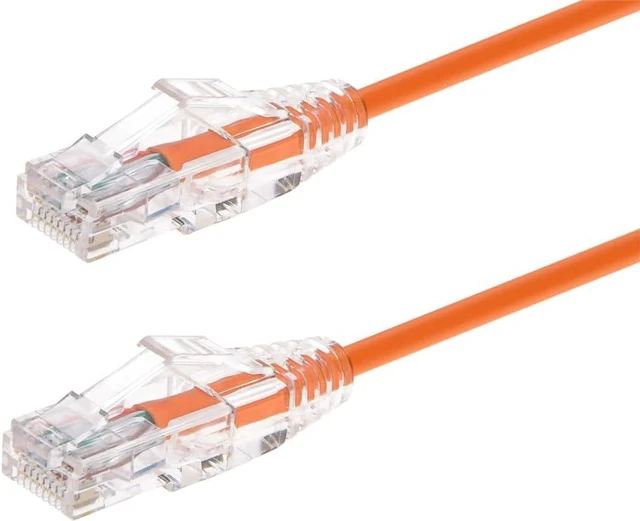 Main image of Monoprice SlimRun Cat6 Ethernet Patch Cable - Network Internet Cord - RJ45, Stranded, 550Mhz, UTP, CMR, Riser Rated, Pure Bare Copper Wire, 28AWG, 3', Orange