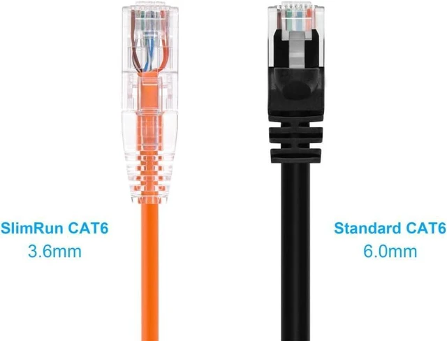 Alt view image 2 of 6 - Monoprice SlimRun Cat6 Ethernet Patch Cable - Network Internet Cord - RJ45, Stranded, 550Mhz, UTP, CMR, Riser Rated, Pure Bare Copper Wire, 28AWG, 3', Orange