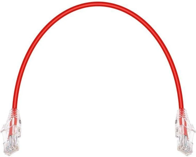 Alt view image 4 of 6 - Monoprice SlimRun Cat6 Ethernet Patch Cable - Network Internet Cord - RJ45, Stranded, 550Mhz, UTP, CMR, Riser Rated, Pure Bare Copper Wire, 28AWG, 1', Red