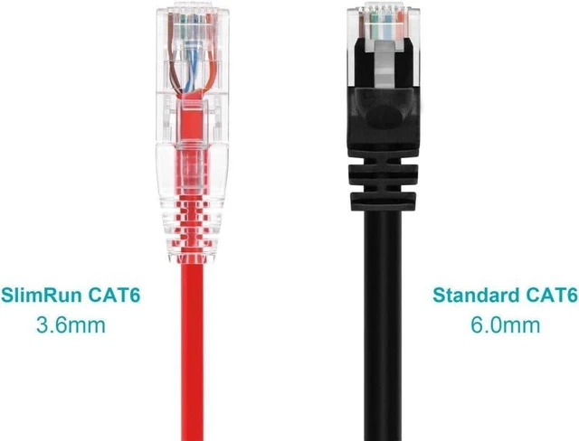 Alt view image 2 of 6 - Monoprice SlimRun Cat6 Ethernet Patch Cable - Network Internet Cord - RJ45, Stranded, 550Mhz, UTP, CMR, Riser Rated, Pure Bare Copper Wire, 28AWG, 1', Red