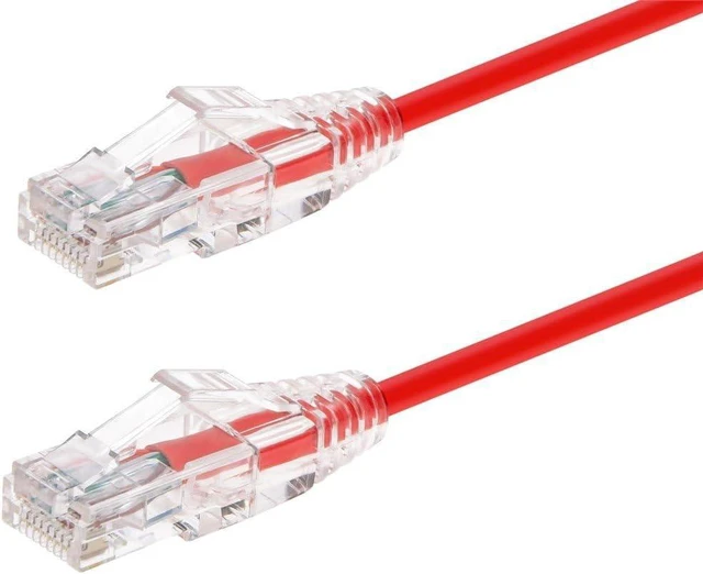 Main image of Monoprice SlimRun Cat6 Ethernet Patch Cable - Network Internet Cord - RJ45, Stranded, 550Mhz, UTP, CMR, Riser Rated, Pure Bare Copper Wire, 28AWG, 1', Red