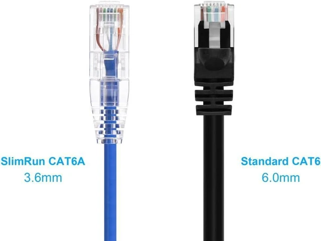 Alt view image 2 of 6 - Monoprice SlimRun Cat6 Ethernet Patch Cable - Network Internet Cord - RJ45, Stranded, 550Mhz, UTP, CMR, Riser Rated, Pure Bare Copper Wire, 28AWG, 10', Blue