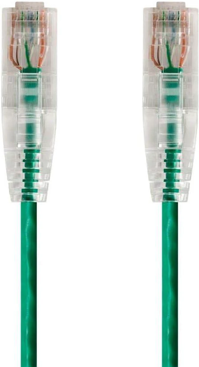 Main image of Monoprice SlimRun Cat6 Ethernet Patch Cable - Network Internet Cord - RJ45, Stranded, 550Mhz, UTP, CMR, Riser Rated, Pure Bare Copper Wire, 28AWG, 1ft, Green