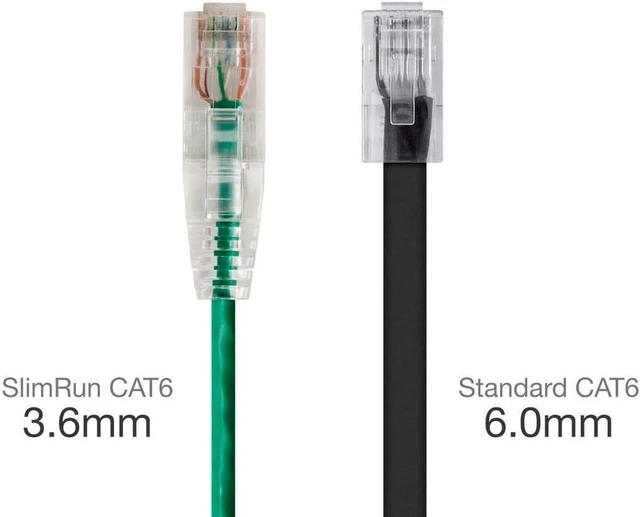 Alt view image 2 of 4 - Monoprice SlimRun Cat6 Ethernet Patch Cable - Network Internet Cord - RJ45, Stranded, 550Mhz, UTP, CMR, Riser Rated, Pure Bare Copper Wire, 28AWG, 1ft, Green