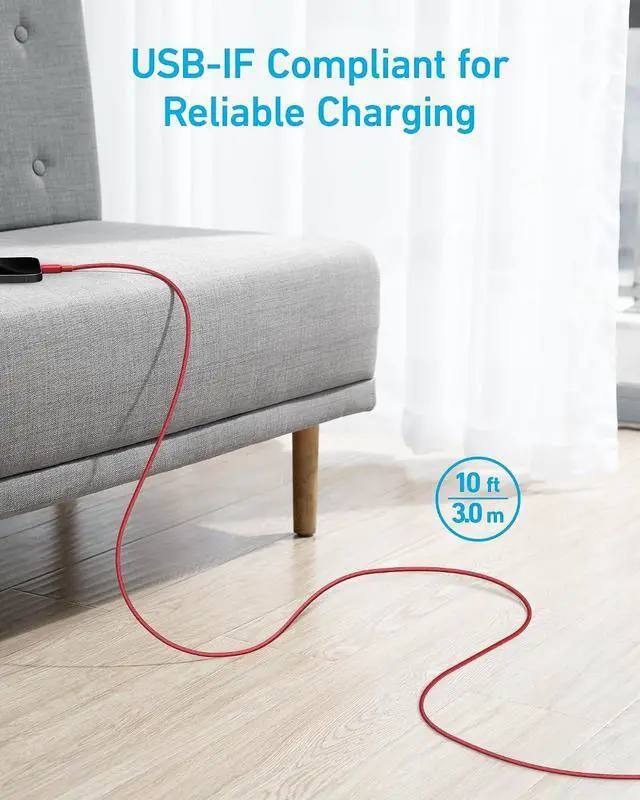 Alt view image 3 of 4 - Anker USB A to USB C Cable, Charger Cord (2 Pack,10ft), for iPhone 17 Series,Samsung Galaxy Note 10/S10+ S10, LG V30 (Red)