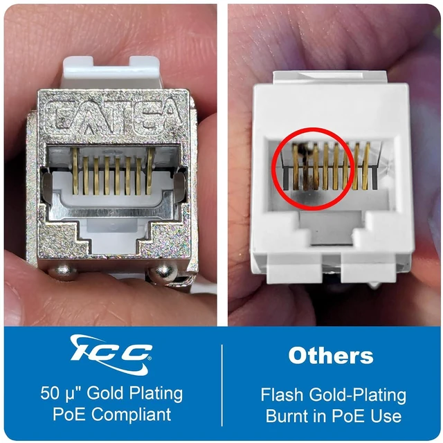 Alt view image 2 of 7 - ICC CAT6A Keystone Jack in FTP - Shielded Modular Jacks for HD Style - RJ45, 8P8C - PoE++ Rated, UL Listed Ethernet Connector - JackEasy Termination Tool, 110 Punch Down Tool - Pack of 1