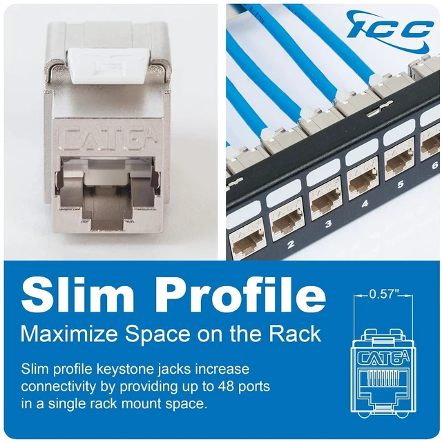 Alt view image 3 of 7 - ICC CAT6A Keystone Jack in FTP - Shielded Modular Jacks for HD Style - RJ45, 8P8C - PoE++ Rated, UL Listed Ethernet Connector - JackEasy Termination Tool, 110 Punch Down Tool - Pack of 1
