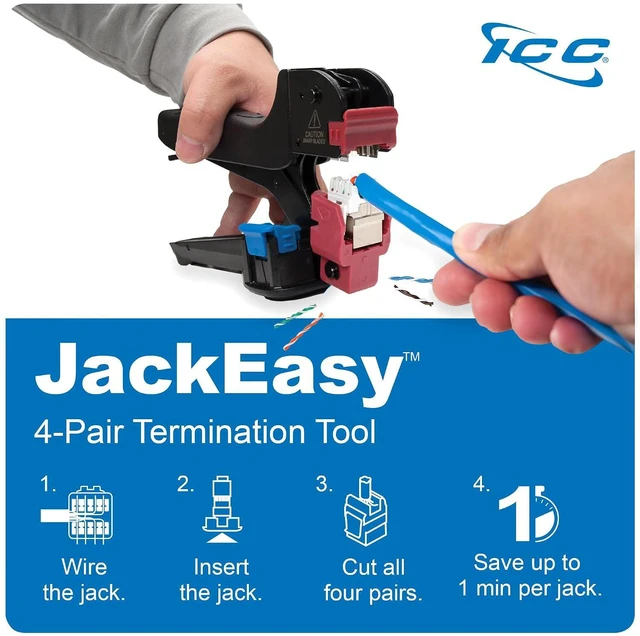 Alt view image 4 of 7 - ICC CAT6A Keystone Jack in FTP - Shielded Modular Jacks for HD Style - RJ45, 8P8C - PoE++ Rated, UL Listed Ethernet Connector - JackEasy Termination Tool, 110 Punch Down Tool - Pack of 1