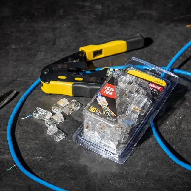 Alt view image 3 of 7 - Klein Tools VDV826-703 Pass-Thru Modular Data Plug, RJ45 CAT6, Gold Plated, Pass Through Connectors 50-Pack