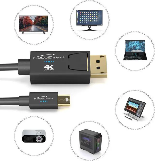 Alt view image 2 of 7 - KabelDirekt 4K Thunderbolt Cable/Mini DisplayPort to DisplayPort Cable 15ft with Special A.I.S. Shielding in DP Connector, Thunderbolt 1 & 2 for PC, Laptop & Mac