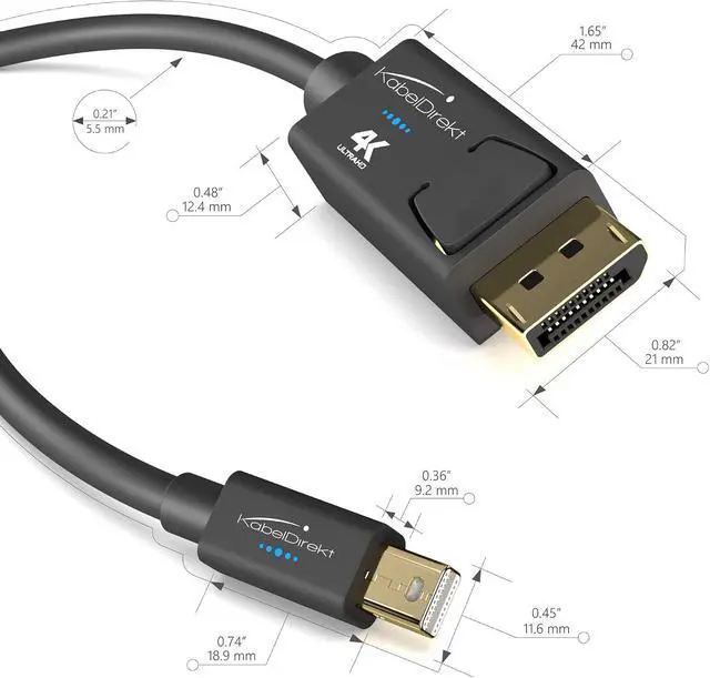 Alt view image 3 of 7 - KabelDirekt 4K Thunderbolt Cable/Mini DisplayPort to DisplayPort Cable 15ft with Special A.I.S. Shielding in DP Connector, Thunderbolt 1 & 2 for PC, Laptop & Mac