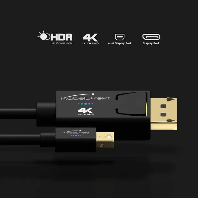 Alt view image 5 of 7 - KabelDirekt 4K Thunderbolt Cable/Mini DisplayPort to DisplayPort Cable 15ft with Special A.I.S. Shielding in DP Connector, Thunderbolt 1 & 2 for PC, Laptop & Mac