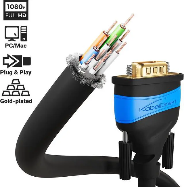 Alt view image 2 of 7 - KabelDirekt 9ft VGA Cable for Maximum Video Quality Thanks to high-Purity Copper Conductors (Full HD, Connects Computers to Screens/projectors, 15-pin D-Sub VGA Monitor Cable, Black)