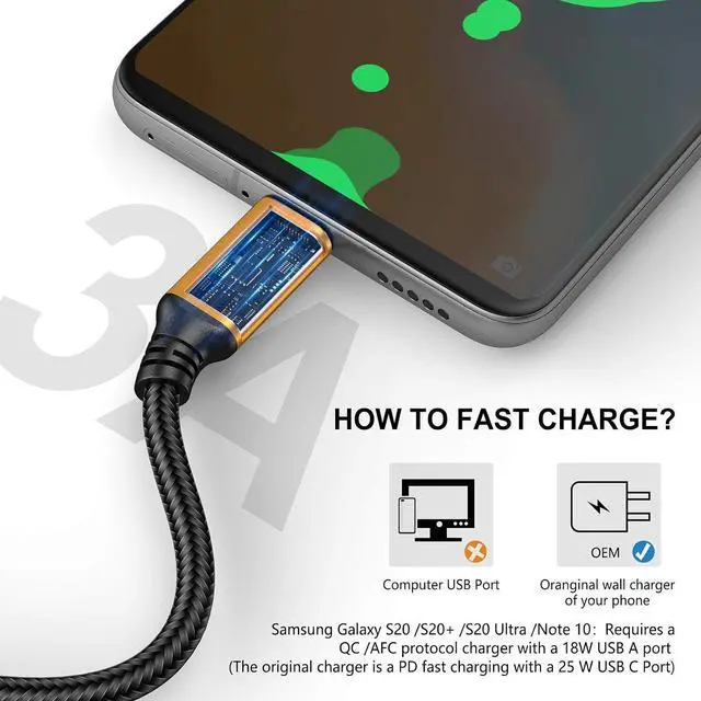Alt view image 3 of 7 - USB Type-C Cable 5pack 6ft Fast Charging 3A Rapid Charger Quick Cord, Type C to A Cable 6 Foot Compatible Galaxy S10 S9 S8 Plus, Braided Fast Charging Cable for Note 10 9 8, LG V50 V40 G8 G7(Gold)