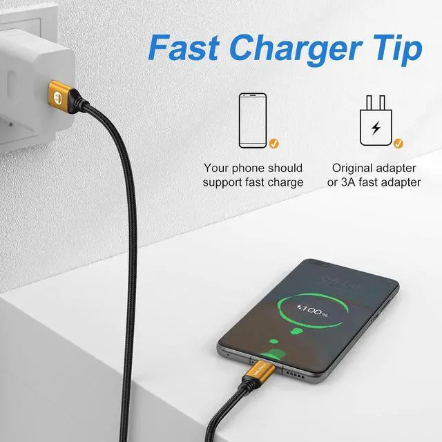 Alt view image 7 of 7 - USB Type-C Cable 5pack 6ft Fast Charging 3A Rapid Charger Quick Cord, Type C to A Cable 6 Foot Compatible Galaxy S10 S9 S8 Plus, Braided Fast Charging Cable for Note 10 9 8, LG V50 V40 G8 G7(Gold)