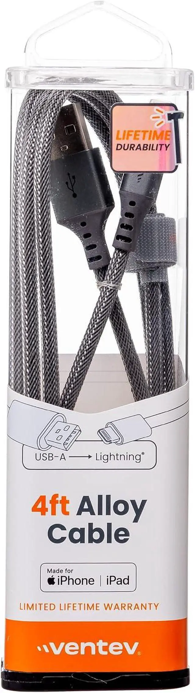 Alt view image 7 of 7 - Ventev ChargeSync Alloy Lightning Cable 4ft Steel
