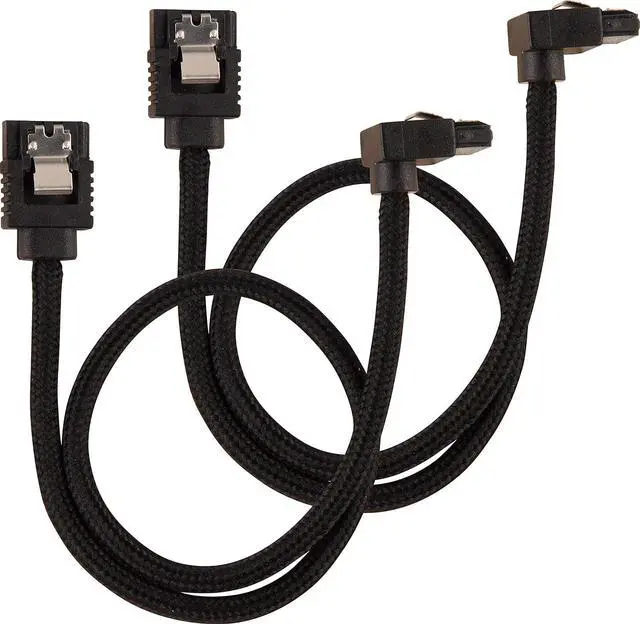 Main image of Corsair 30cm Black Premium Braided Sleeved 90° SATA Data Cable