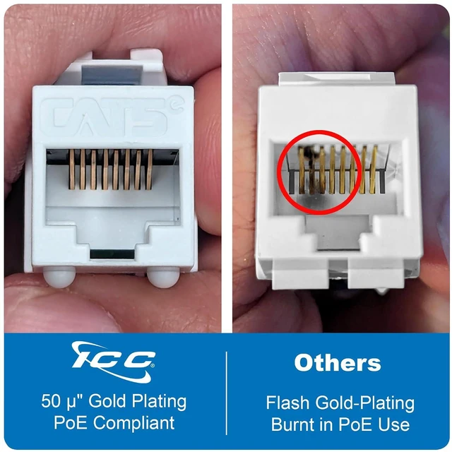 Alt view image 2 of 7 - ICC CAT5e Keystone Jack for HD Style Wallplate or Patch Panel - RJ45 - UL Listed Ethernet Cable Connector - PoE++ Rated - JackEasy Termination Tool - 110 Punch Down Tool - Ivory - 25-Pack