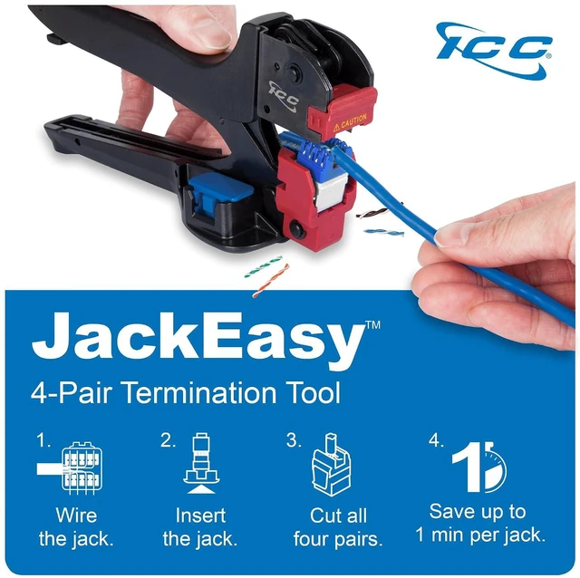Alt view image 4 of 7 - ICC CAT5e Keystone Jack for HD Style Wallplate or Patch Panel - RJ45 - UL Listed Ethernet Cable Connector - PoE++ Rated - JackEasy Termination Tool - 110 Punch Down Tool - Ivory - 25-Pack
