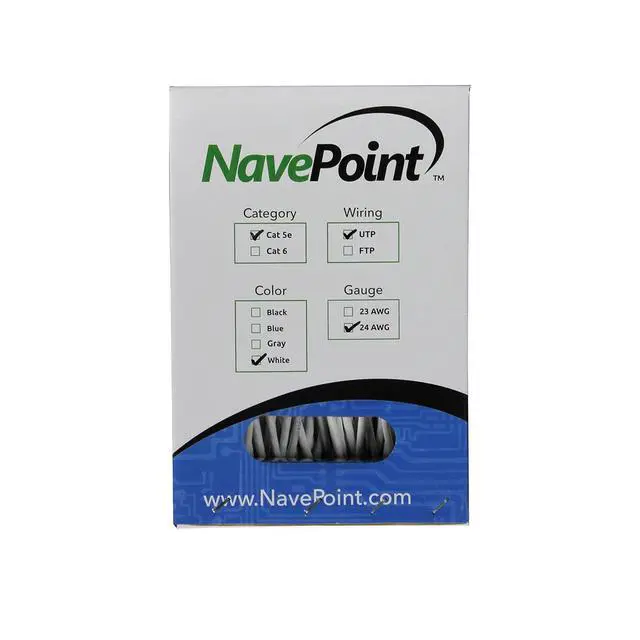 Alt view image 2 of 3 - NavePoint CAT5e (CCA), 500ft, White, Solid Bulk Ethernet Cable, 24AWG 4 Pair, Unshielded Twisted Pair (UTP)