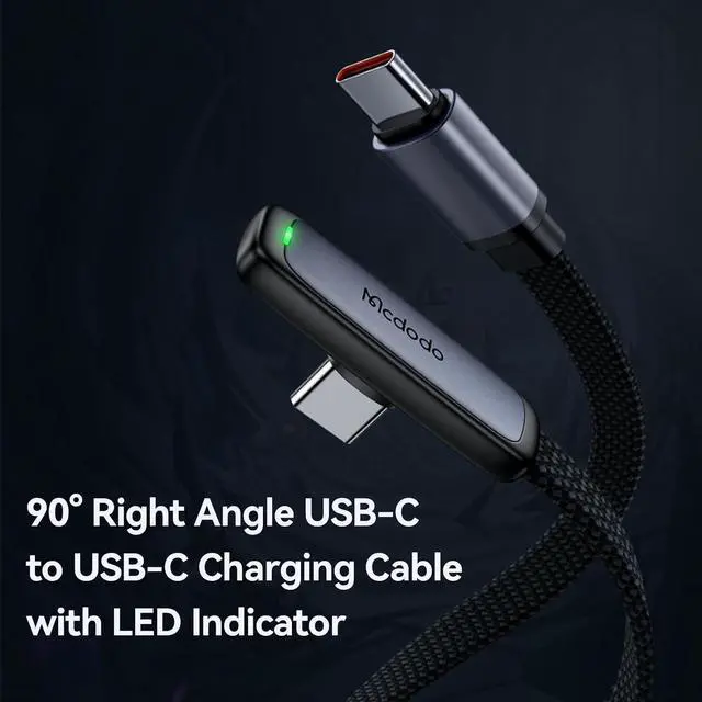Alt view image 2 of 7 - mcdodo 6FT USB C to USB C Cable 90 Degree Right Angle Type-C Charging Cable with LED Indicator Light Compatible with iPhone 17 16 Series, Galaxy S23/S22+Ultra, iPad, MacBook and More