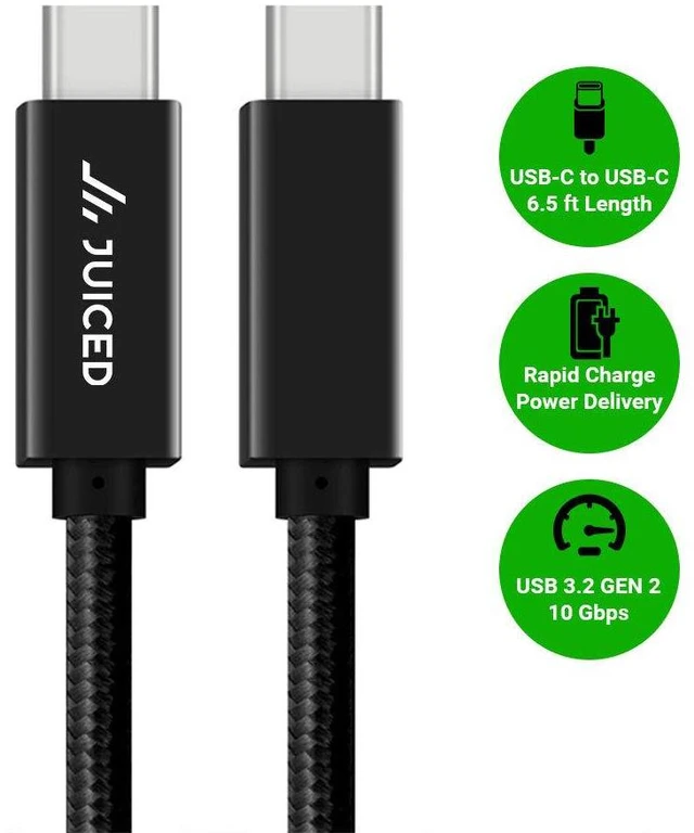 Alt view image 6 of 7 - Juiced Systems PowerUp 10 Gbps USB-C to USB-C Data Transfer Cable - Black 6.5ft