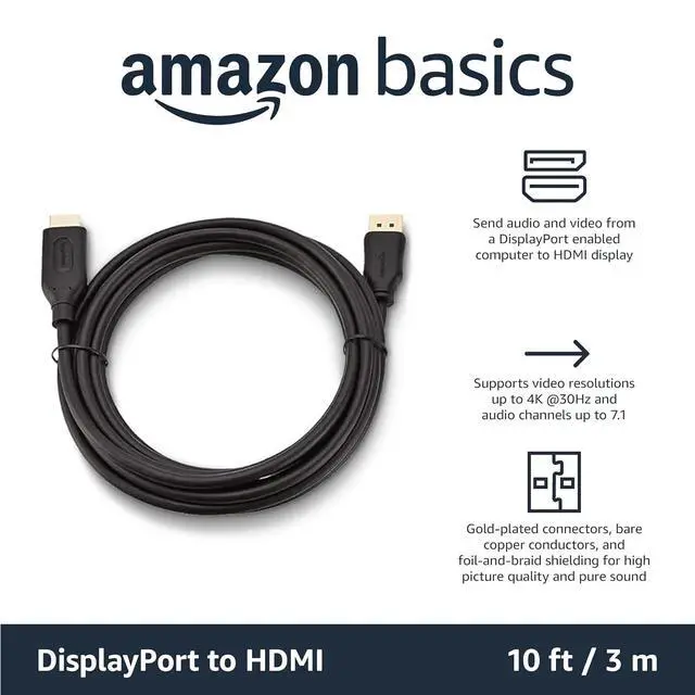 Alt view image 2 of 6 - Amazon Basics Uni-Directional DisplayPort to HDMI Display Cable 4K@30Hz - 10 Feet, 5-Pack