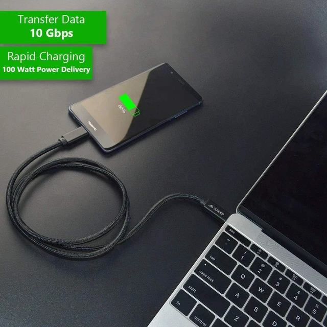 Alt view image 3 of 7 - Juiced Systems PowerUp 10 Gbps USB-C to USB-C Data Transfer Cable - Black 6.5ft