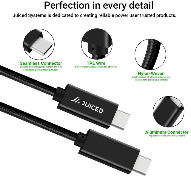 Alt view image 5 of 7 - Juiced Systems PowerUp 10 Gbps USB-C to USB-C Data Transfer Cable - Black 6.5ft