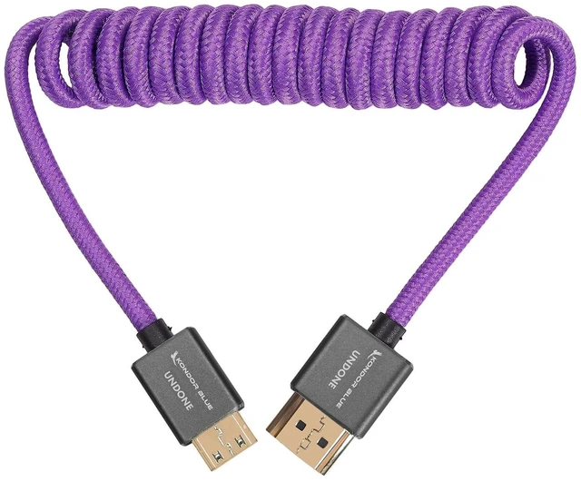 Alt view image 3 of 5 - KONDOR BLUE x Gerald Undone | Mini HDMI to Full HDMI Cable 12" -24" Braided Coiled | 4K 60Hz, 18Gbps, HDR, 3D Video & Nylon Braided with Reinforced connectors | Purple
