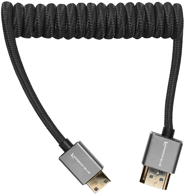 Alt view image 3 of 4 - KONDOR BLUE | Mini HDMI to Full HDMI Cable 12" -24" Braided Coiled | 4K 60Hz, 18Gbps, HDR, 3D Video & Nylon Braided with Reinforced connectors | Black