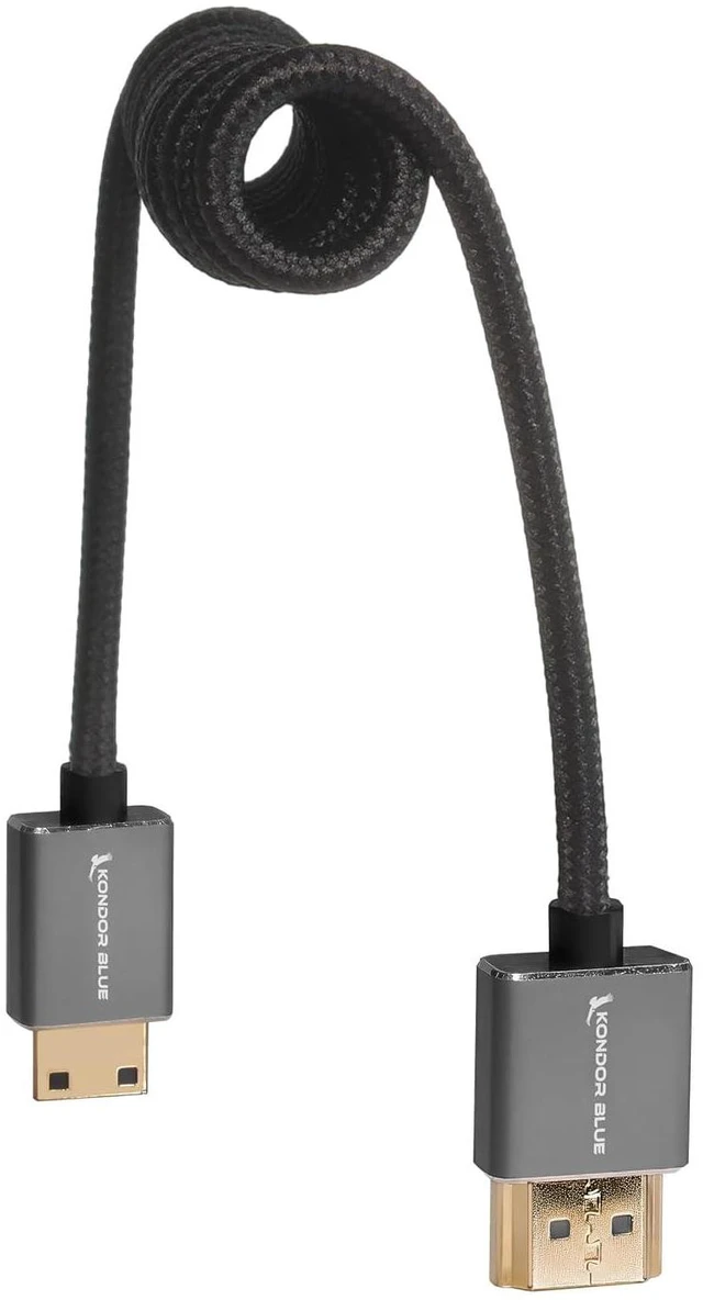 Alt view image 4 of 4 - KONDOR BLUE | Mini HDMI to Full HDMI Cable 12" -24" Braided Coiled | 4K 60Hz, 18Gbps, HDR, 3D Video & Nylon Braided with Reinforced connectors | Black