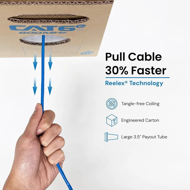 Alt view image 3 of 7 - 600MHz CAT6e Bulk Cable with 23 AWG UTP Solid Wires, CMR Jacket in a Pull Box, 1000 Feet - Blue