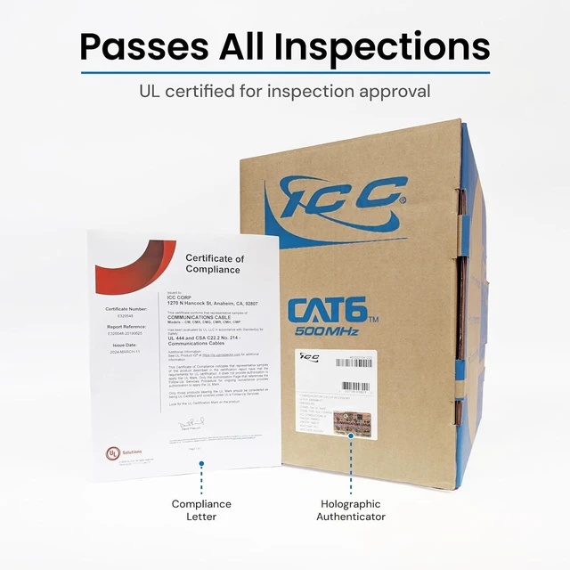 Alt view image 6 of 7 - 600MHz CAT6e Bulk Cable with 23 AWG UTP Solid Wires, CMR Jacket in a Pull Box, 1000 Feet - Blue