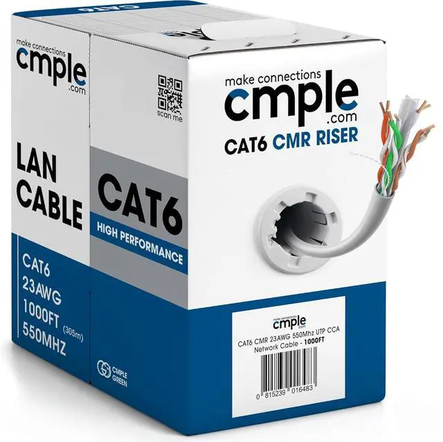 Main image of Cmple - Cat6 Network (UTP), 23AWG Bulk LAN Ethernet Cable, CMR, Support 10 Gbps - 550 MHz, 1000 Feet, White