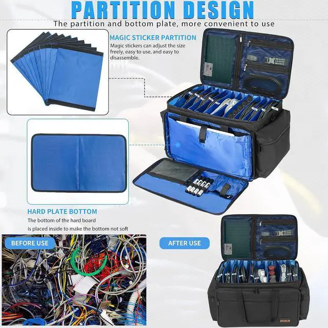 Alt view image 4 of 7 - AKOZLIN DJ Cable File Bag with Detachable Dividers and Bottom Cable Bags for Musicians Travel Gig Bag for 15.6" Laptop,Professional DJ Gear, Sound Instrument and Music Equipment Accessories