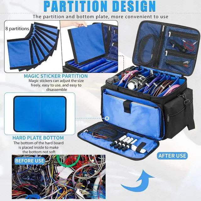 Alt view image 4 of 7 - AKOZLIN DJ Cable File Bag with Detachable Dividers and Bottom Cable Bags for Musicians Travel Gig Bag for 15.6" Laptop,Professional DJ Gear, Sound Instrument and Music Equipment Accessories