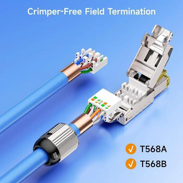 Alt view image 2 of 7 - Cable Matters 6-Pack Tool-Free Shielded Cat6A RJ45 Field Termination Plug, 10Gbps Cat 6A Ethernet Connector for 23-26 AWG STP Cable, Compatible with Cat 6/5e