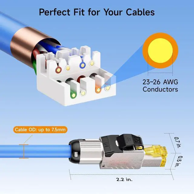 Alt view image 4 of 7 - Cable Matters 6-Pack Tool-Free Shielded Cat6A RJ45 Field Termination Plug, 10Gbps Cat 6A Ethernet Connector for 23-26 AWG STP Cable, Compatible with Cat 6/5e