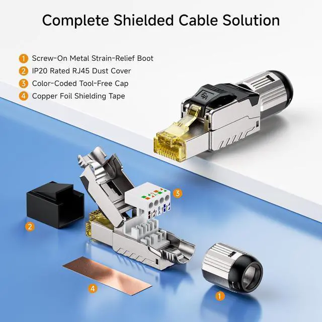 Alt view image 7 of 7 - Cable Matters 6-Pack Tool-Free Shielded Cat6A RJ45 Field Termination Plug, 10Gbps Cat 6A Ethernet Connector for 23-26 AWG STP Cable, Compatible with Cat 6/5e
