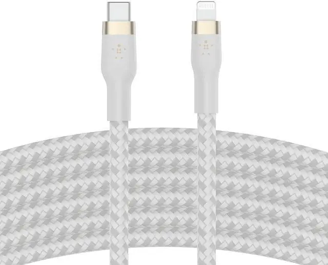 Main image of Belkin BoostCharge Pro Flex Braided USB Type C to Lightning Cable (2M/6.6ft), MFi Certified 20W Fast Charging PD Power Delivery for iPhone 14, iPhone 13, 12, 11, Pro, Max, Mini, SE, iPad - White