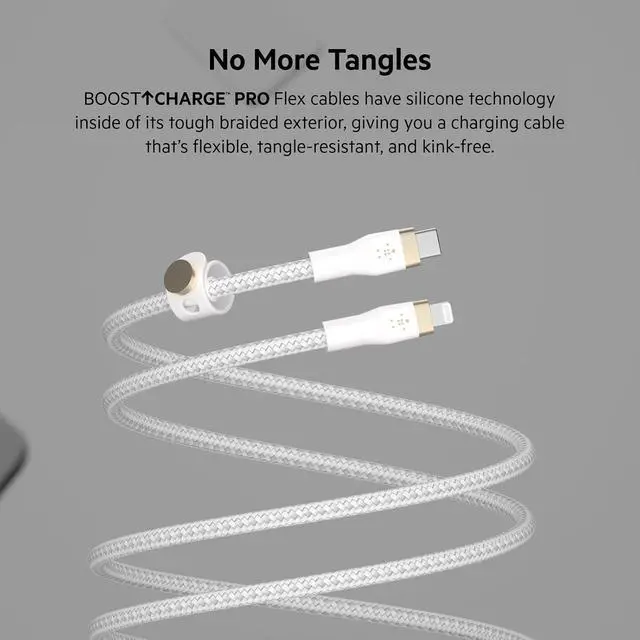 Alt view image 2 of 6 - Belkin BoostCharge Pro Flex Braided USB Type C to Lightning Cable (2M/6.6ft), MFi Certified 20W Fast Charging PD Power Delivery for iPhone 14, iPhone 13, 12, 11, Pro, Max, Mini, SE, iPad - White