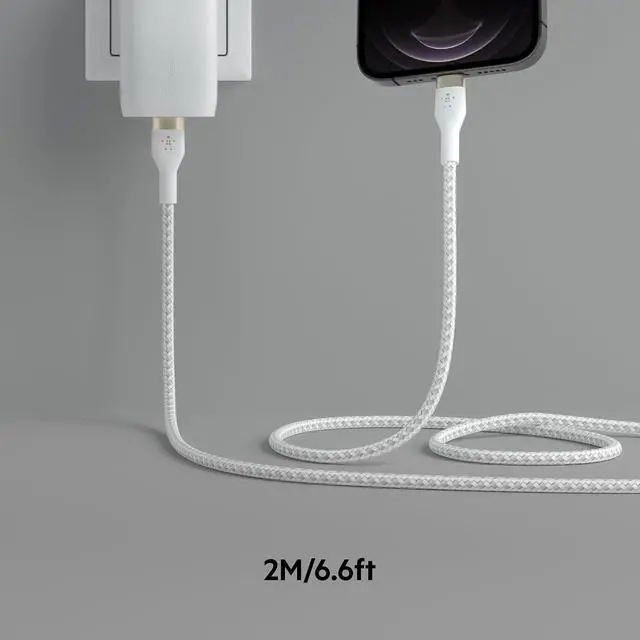 Alt view image 6 of 6 - Belkin BoostCharge Pro Flex Braided USB Type C to Lightning Cable (2M/6.6ft), MFi Certified 20W Fast Charging PD Power Delivery for iPhone 14, iPhone 13, 12, 11, Pro, Max, Mini, SE, iPad - White