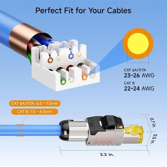 Alt view image 4 of 7 - Cable Matters 6-Pack Tool Free Shielded RJ45 Cat 8, Cat8 Field Termination Plug, Cat8 Connector, Cat8 Plug