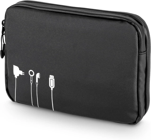 Main image of Troika Black Tech Pouch 2 - BBL64/BK - Cable Organizer for Electronic Accessories 3 compartments with Water-Repellent Zippers 6 mesh Pockets Slip Pocket, Side Pocket Tarpaulin Black