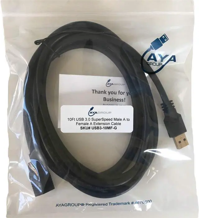Alt view image 4 of 4 - AYA 10Ft (10 Feet) USB 3.0 SuperSpeed Male A to Female A Extension Cable Gold Plated Black Flush Connector